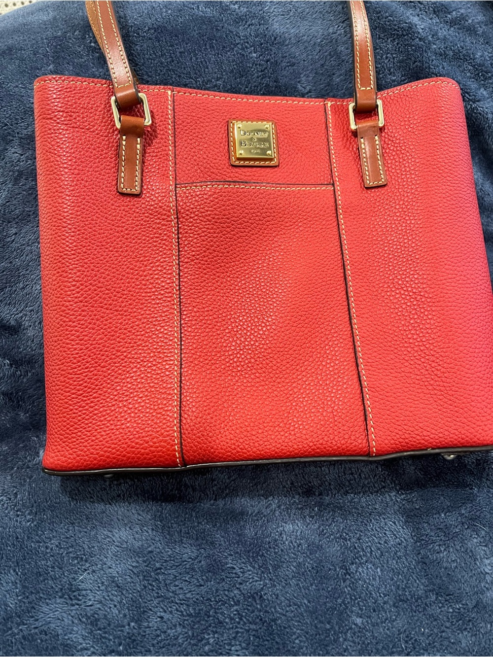 Dooney & Bourke Lexington Red Pebbled Leather Tote with Brown Handles NWOT